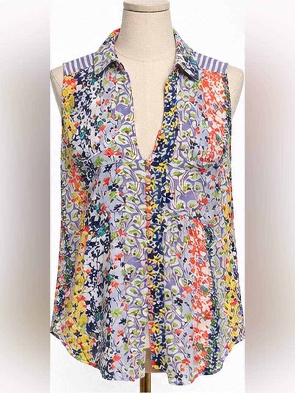 Maeve by Anthropologie Floral Mixed Print Sleeveless Blouse Size M Button Front